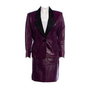 Yves Saint Laurent 1990s Plum Leather And Satin B… - image 1